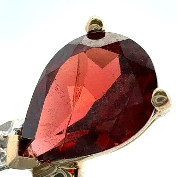 10K Yellow Gold Red Garnet White Diamond Pear Pendant